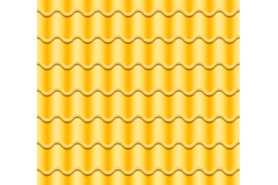 Yellow Corrugated Tile Vector. Seamless Pattern. Classic Ceramic Tiles Cover. Fragment Of Roof Illustration.