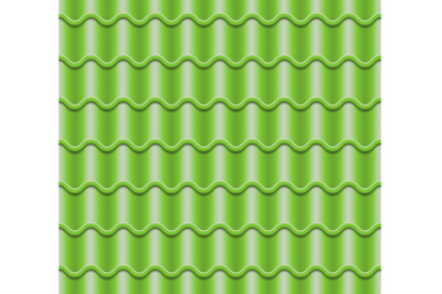 Green Corrugated Tile Vector. Element Of Roof. Seamless Pattern. Classic Ceramic Tiles Cover Illustration.