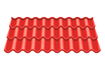 Red Corrugated Tile Vector. Element Of Roof. Ceramic Tiles. Fragment Of Roof Illustration.