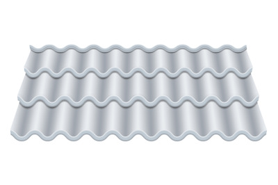 Grey Corrugated Tile Vector. Classic Ceramic Tiles Cover. Fragment Of Roof Illustration.