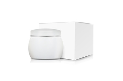 Cream Jar With Package Box Vector. Clean Cardboard Box. Skin Care Product Package 3D Illustration.