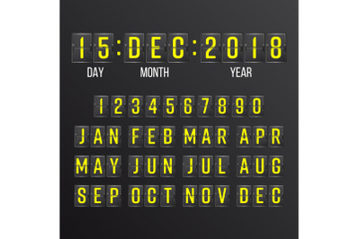 Flip Countdown Timer Vector. Black Flip Scoreboard Digital Calendar. Years, Months, Days.