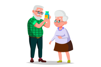 Elderly Couple Vector. Grandfather And Grandmother. Situations. Old Senior People. European. Isolated Flat Cartoon Illustration