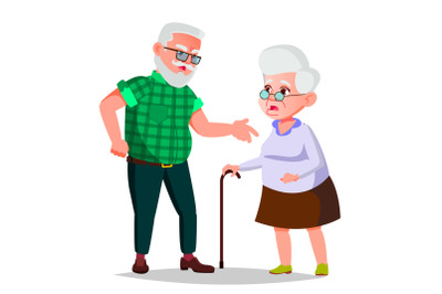 Elderly Couple Vector. Grandfather And Grandmother. Face Emotions. Happy People Together. Isolated Flat Cartoon Illustration