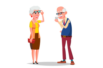 Elderly Couple Vector. Modern Grandparents. Feeling Happy. Aged. European. Isolated Flat Cartoon Illustration