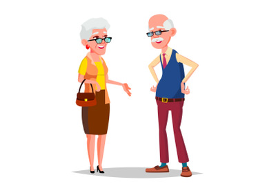 Elderly Couple Vector. Grandfather And Grandmother. Silver Hair. Senior Lady And Gentleman. Isolated Flat Cartoon Illustration