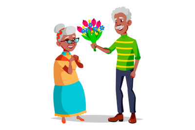 Elderly Couple Vector. Modern Grandparents. Feeling Happy. Aged. Black, Afro American. Isolated Flat Cartoon Illustration