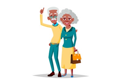 Elderly Couple Vector. Grandfather And Grandmother. Black, Afro American. Situations. Old Senior People. Isolated Flat Cartoon Illustration