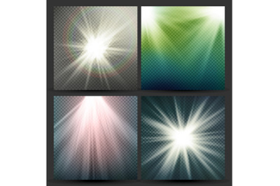 Light Beam Rays Vector Set. Sun Flash With Rays. Glow Light Effect. Vector Illustration