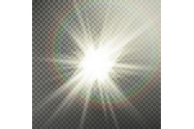 Sunlight Special Lens Flare Light Effect. Light Flare Special Effect. Isolated On Transparent Background. Vector Illustration