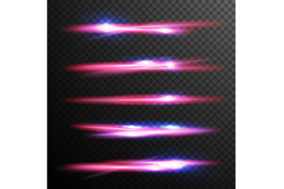 Red Glow Light Effect Vector. Energy Lights Ray Streaks. Abstract Fire Flare Trace Lens Flares. Design Element For Christmas Poster, Technology Future Concept. Isolated Illustration