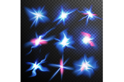 Blue Stars Bursts Glow Light Effect Vector. Magic Flash Energy Light Ray. Good For Banners, Brochure, Christmas Concept. Transparent Background Illustration