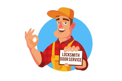 Emergency Locksmith Service Vector. Professional Locksmith Mechanic Work. Flat Cartoon Illustration