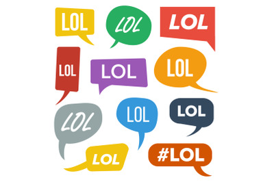 Lol Speech Bubbles Vector. Fun Symbol. Emotion. Facial Expression. Expressions Lol Stickers. Teen Slang Abbreviations. Illustration