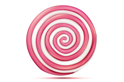 Round Pink Lollipop Isolated Vector. Classic Sweet Realistic Candy Abstract Spiral Illustration