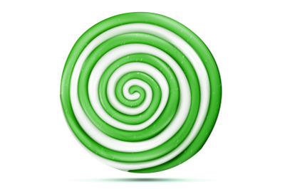 Lollipop Isolated Vector. Green Sweet Candy Round Swirl Illustration