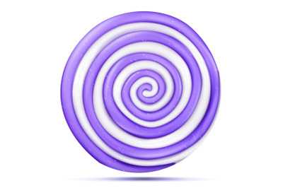 Lollipop Isolated Vector. Realistic Candy Round Purple Spiral Illustration. Classic Sugar Caramel