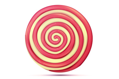 Classic Lollipop Isolated Vector. Round Red, Yellow. Realistic Spiral Illustration. Classic Bright Xmas Caramel