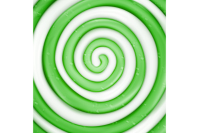 Lollipop Vector Background. Green Sweet Candy Round Swirl Illustration