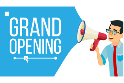 Businessman Announce Concept Vector. Screaming Announcement Banner Design. Man With Megaphone. Grand Opening. Search For Employees. Promotion Illustration