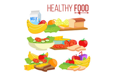 Healthy Food Vector. Help Health-Care. Healthy Eating Concept. Health Benefits. Isolated Flat Cartoon Illustration