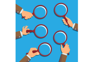 Hand Holding Magnifying Glass Vector. Information Research. Detecting Business Concept. Flat Illustration