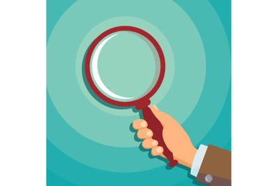 Hand Holding Magnifying Glass Vector. Data Analyzing Business Concept. Loupe, Focus. Flat Illustration