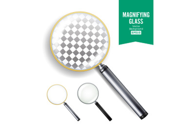 Realistic Magnifying Glass Vector. Set Of Different Magnifying Glass. Different Colors Of lenses And Handles