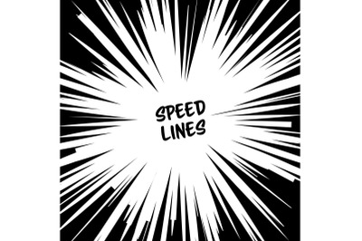 Manga Speed Lines Vector. Grunge Ray Illustration. Black And White. Space For Text. Comic Speed Radial Background