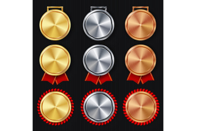 Medals Blank Set Vector. Realistic