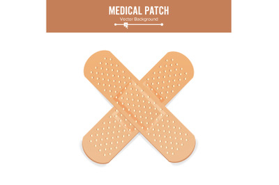 Medical Patch Vector. Two Sides. Adhesive Waterproof Aid Band Plaster Strips Varieties Icons Collection. Realistic Illustration Isolated On White Background