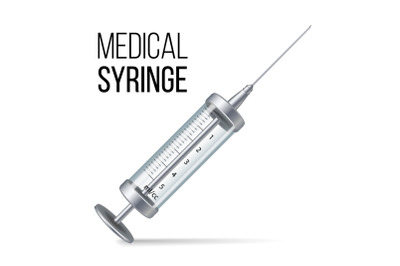 Glass Medical Syringe Isolated Vector.