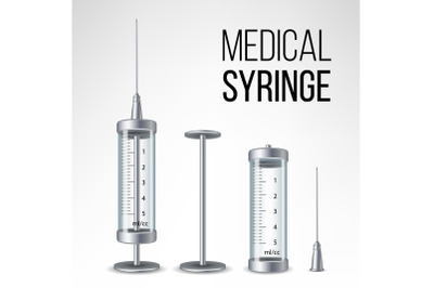 Glass Medical Syringe Isolated Vector.