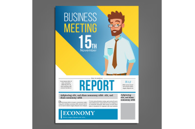 Business Meeting Poster Vector. Businessman. Layout Template. Presentation Concept. Corporate Banner. A4 Size. Flat Cartoon Illustration