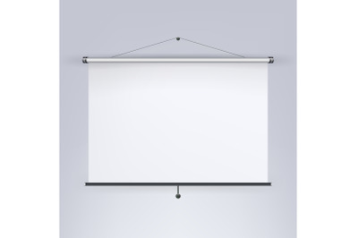 Meeting Projector Screen Vector. Blank White Board, Presentation Display Illustration