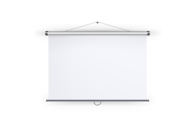 Meeting Projector Screen Vector. Blank White Board To Showcase Your Projects, Presentation Display Illustration