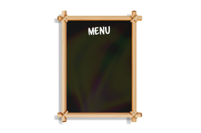 Menu Board. Cafe Or Restaurant Menu Bulletin Black Board. Isolated On White Background. Realistic Black Signboard Chalkboard With Wooden Frame Hanging. Vector Illustration