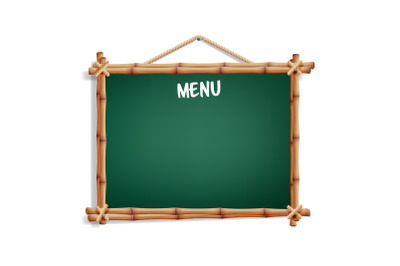 Cafe Menu Board. Isolated On White Background. Realistic Green Chalkboard With Wooden Frame Hanging. Vector Illustration