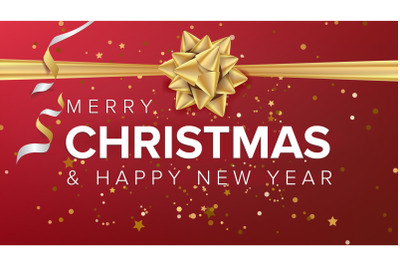 Merry Christmas And Happy New Year Text Vector. Christmas Greeting Card, Poster, Brochure, Flyer Template Design. Party Banner Illustration