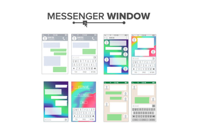 Mobile UI Kit Messenger Vector Set. Chat App Design Template. Chat, Sms Application Vector Template. Message Boxes. Modern Mobile Keyboard Isolated Illustration