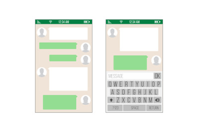 Chat, Sms Application Vector Template. Message Boxes. Modern Mobile Keyboard Isolated Illustration