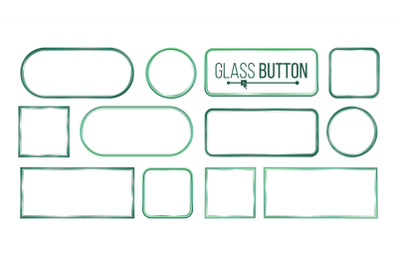 Glass Buttons, Frames Vector. Square, Round, Rectangular. Glass Plates Elements. Realistic Plates. Plastic Banners. Isolated On White Background Illustration