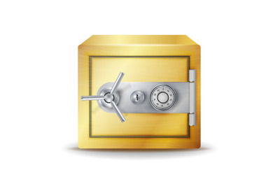 Metal Safe Realistic Vector. Gold Deposit Box