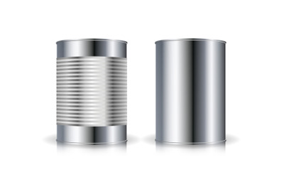 Metallic Cans Vector. Set Metal Tin Can Set Vector Illustration