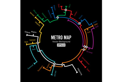 Metro Map Vector. Imaginary Underground Map. Colorful Background With Stations