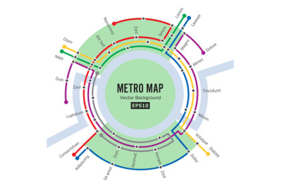 Metro Map Vector. Template Of City Transportation Scheme For Underground Road. Colorful Background With Stations