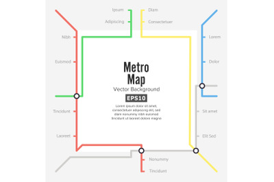 Metro Map Vector. Rapid Transit Illustration. Colorful Background With Stations