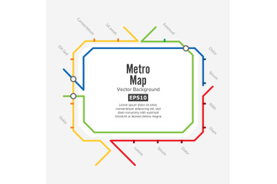 Metro Map Vector. Fictitious City Public Transport Scheme. Colorful Background With Stations