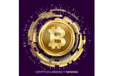 Mining Bitcoin Cryptocurrency Vector.