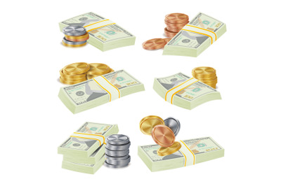 Realistic Money Stacks Vector.